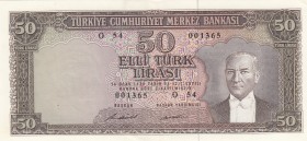 Turkey, 50 Lira, 1971, AUNC, p187A, 5. Emission
Natural
Serial Number: O54 001365
Estimate: 50-100