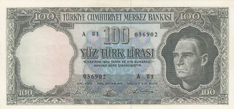 Turkey, 100 Lira, 1964, AUNC, p177, 5. Emission
There is a slight correction.
...