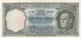 Turkey, 100 Lira, 1964, AUNC, p177, 5. Emission
There is a slight correction.
Serial Number: A81 036902
Estimate: 200-400