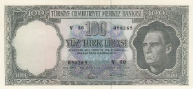 Turkey, 100 Lira, 1964, XF(+), p177, 5. Emission
Serial Number: V80 050265
Estimate: 125-250