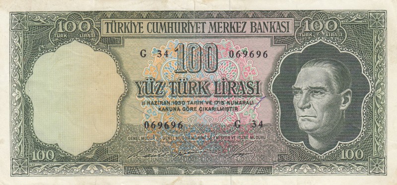 Turkey, 100 Lira, 1969, XF, p182, 5. Emission
5 Radar
Serial Number: G34 06969...