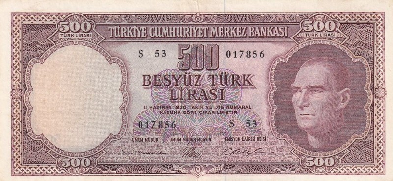 Turkey, 500 Lira, 1962, AUNC, p178a, 5. Emission
Natural
Serial Number: S53 01...