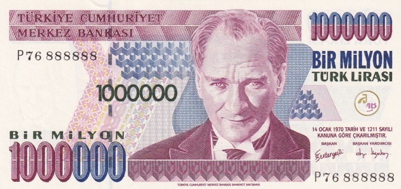 Turkey, 1.000.000 Lira, 2002, UNC, p213, 7. Emission
6 Radar
Nice serial numbe...