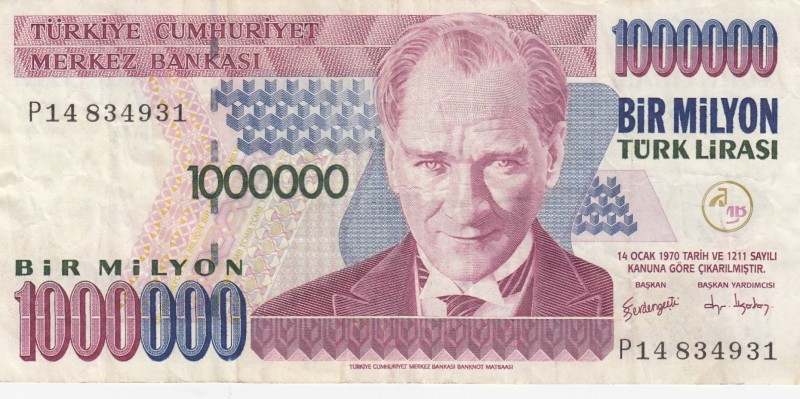 Turkey, 1.000.000 Lira, 2002, VF, p213, 7. Emission
P14 Prefix
The only leg of...