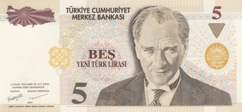 Turkey, 5 Lira, 2005, UNC, p217, Radar
8. Emission
Serial Number: E51 666666
...