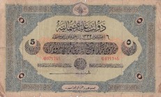 Turkey, Ottoman Empire, 5 Livres, 1916, VF, p91, Talat / Hüseyin Cahid
V. Mehmed Reşad Period, AH: 6 August 1332,sign: Talat / Hüseyin Cahid
There i...