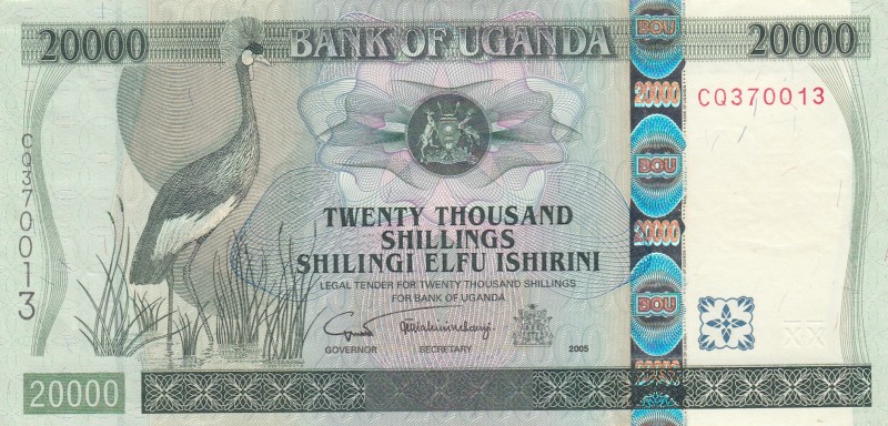 Uganda, 20.000 Shillings, 2005, XF(-), p46b
Serial Number: CQ370013
Estimate: ...