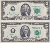 United States of America, 2 Dollars, 1976, UNC, p461, (Total 2 banknotes)
First 4000 Serial Number
Serial Number: A 00003801 A, A 00003901 A
Estima...