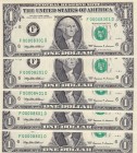 United States of America, 1 Dollar, 1999, UNC, p504
(Total 5 banknotes)
Low serial
Serial Number: F 00008201, F 00008301, F 00008401, F 00008601, F...