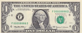 United States of America, 1 Dollar, 1999, UNC, p504
Nice serial number
Serial Number: F 00008888 
Estimate: 30-60