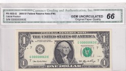 United States of America, 1 Dollar, 2006, UNC, P523
CGA 66 OPQ
Top 100 Serial Numbers
Serial Number: G00000063 E
Estimate: 150-300