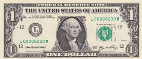 United States of America, 1 Dollar, 2006, UNC, p523
Low Serial Number
Serial Number: L 00000230 M
Estimate: 50-100