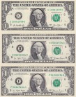United States of America, 1 Dollar, 1977,2013, UNC, p462a,530, Repeating number and Radar 3-set
Serial Number: F 54345434, H45344534, E 15081508
Est...