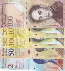 Venezuela, 2-100-100-100-500 Bolivares, 2007/2018, (Total 5 banknotes)
2-100-100-500 Bolivares, UNC; 100 Bolivares, 2007, AUNC
Estimate: 10-20