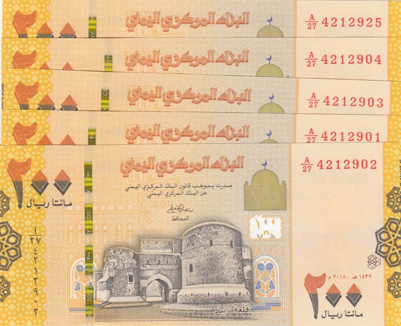 Yemen Arab Republic, 200 Rials, 2018, UNC, pNew, (Total 5 banknotes)
Estimate: ...