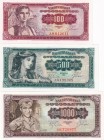 Yugoslavia, 100-500-1.000 Dinara, 1963, UNC, p73; p74; p75, (Total 3 banknotes)
Period of the Socialist Federal Republic
Serial Number: AM012611, AG...