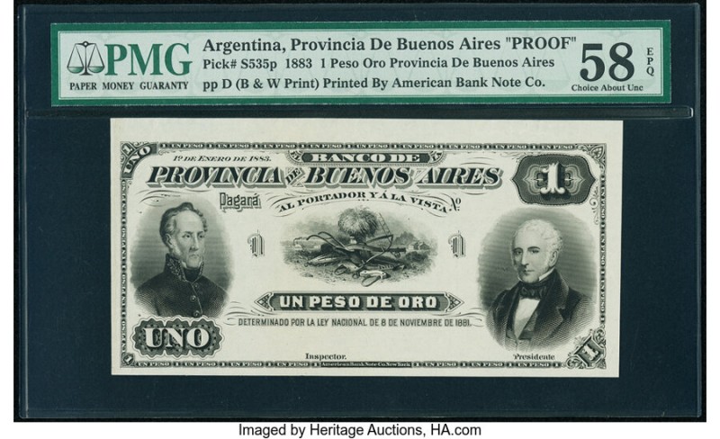 Argentina Provincia de Buenos Aires 1 Peso Oro 1.1.1883 Pick S535p Proof PMG Cho...