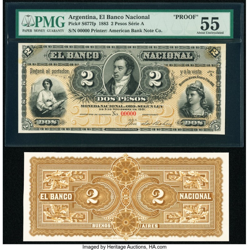 Argentina Banco Nacional 2 Pesos 1883 Pick S677fp; S677bp Front and Back Proofs ...