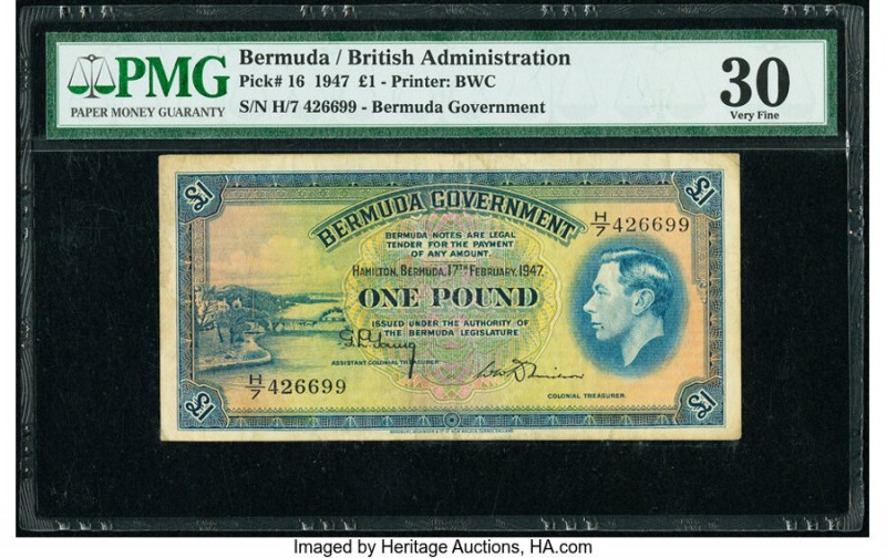 Bermuda Bermuda Government 1 Pound 17.2.1947 Pick 16 PMG Very Fine 30. 

HID0980...