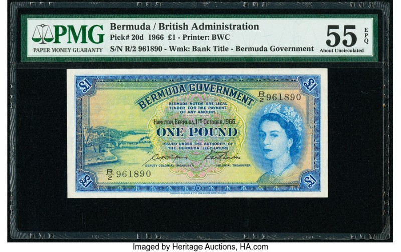 Bermuda Bermuda Government 1 Pound 1.10.1966 Pick 20d PMG About Uncirculated 55 ...