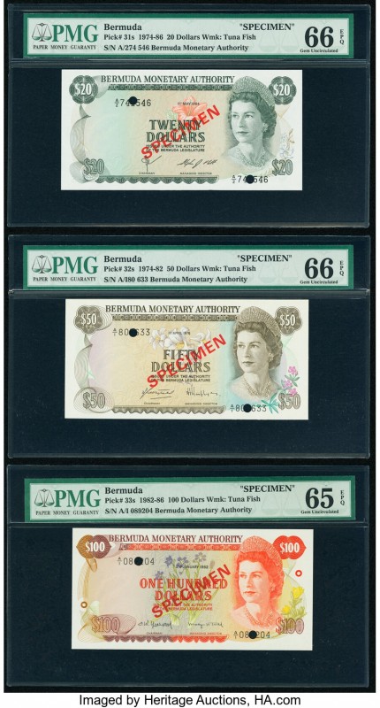 Bermuda Monetary Authority 20; 50; 100 Dollars 1.5.1984; 1.4.1978; 2.1.1982 Pick...