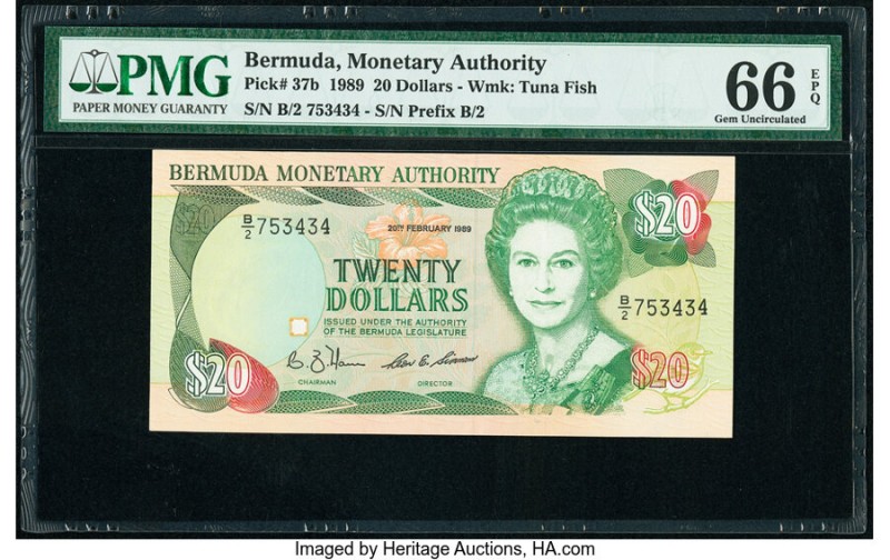 Bermuda Monetary Authority 20 Dollars 20.2.1989 Pick 37b PMG Gem Uncirculated 66...