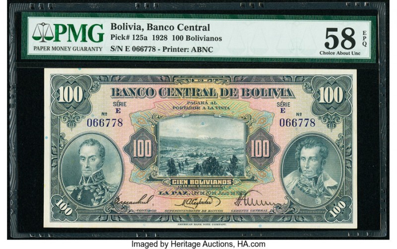 Bolivia Banco Central 100 Bolivianos 20.7.1928 Pick 125a PMG Choice About Unc 58...