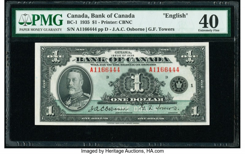 Canada Bank of Canada $1 1935 Pick 38 BC-1 English PMG Extremely Fine 40. 

HID0...