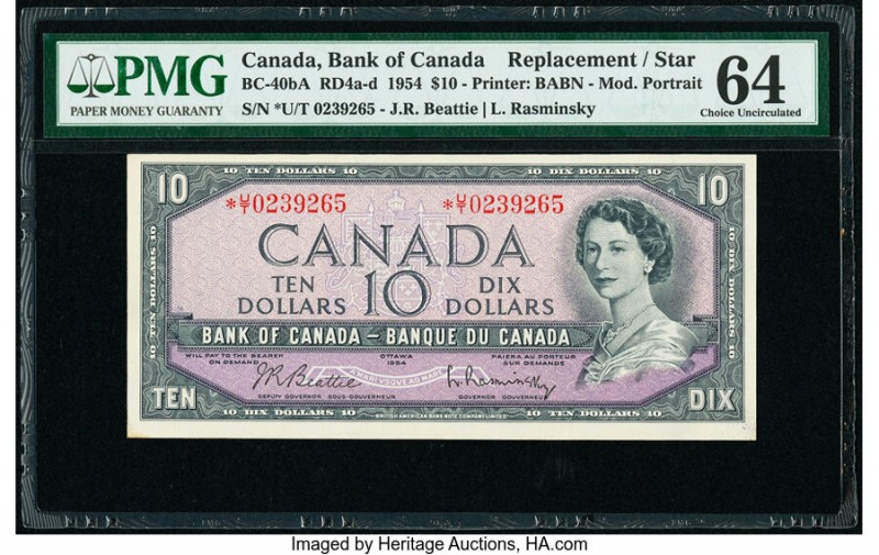 Canada Bank of Canada $10 1954 BC-40bA Replacement with U/T Prefix PMG Choice Un...