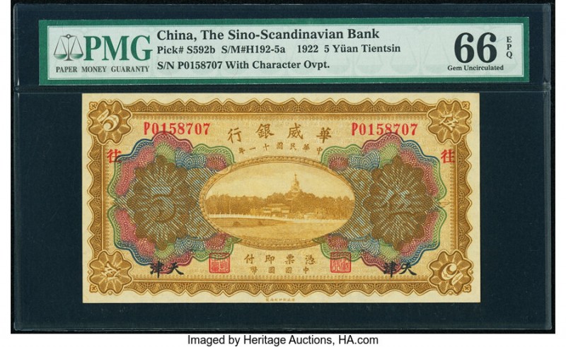 China Sino-Scandinavian Bank, Tientsin 5 Yuan 1.2.1922 Pick S592b S/M#H192-5a PM...