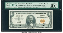 Dominican Republic Banco Central de la Republica Dominicana 1 Peso Oro ND (1947-55) Pick 60s Specimen PMG Superb Gem Unc 67 EPQ. Black Specimen overpr...
