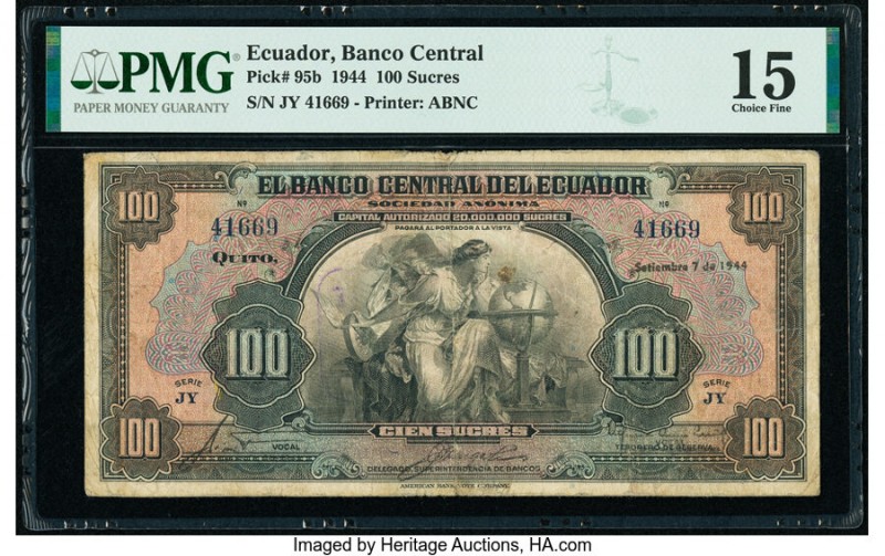 Ecuador Banco Central del Ecuador 100 Sucres 7.9.1944 Pick 95b PMG Choice Fine 1...