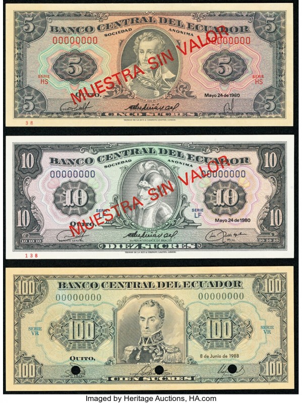 Ecuador Banco Central del Ecuador Group Lot of 3 Specimen Extremely Fine-Crisp U...