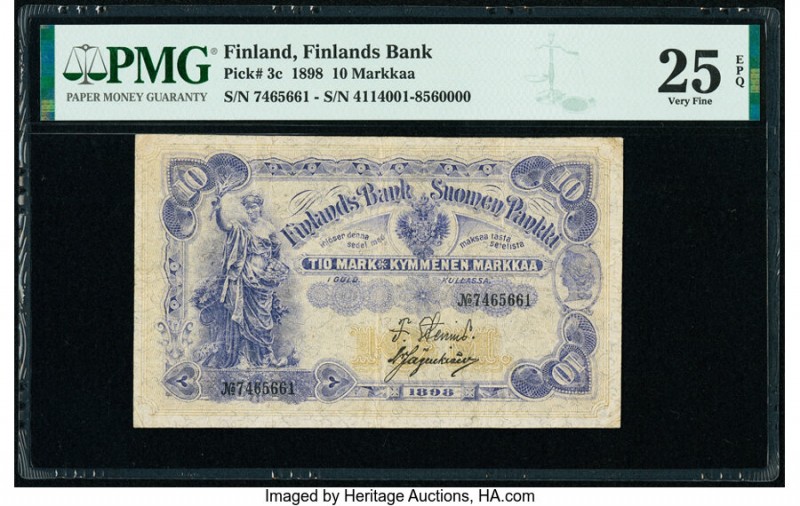 Finland Finlands Bank 10 Markkaa 1898 Pick 3c PMG Very Fine 25 EPQ. 

HID0980124...