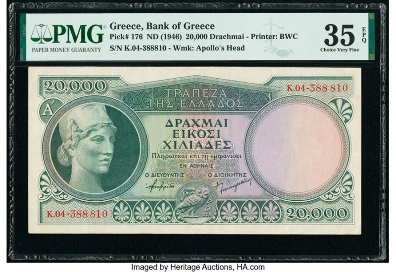 Greece Bank of Greece 20,000 Drachmai ND (1946) Pick 176 PMG Choice Very Fine 35...