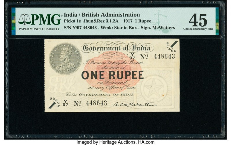 India Government of India 1 Rupee 1917 Pick 1e Jhun3.1.2A PMG Choice Extremely F...