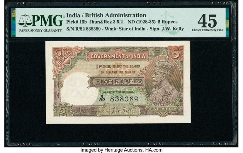 India Government of India 5 Rupees ND (1928-35) Pick 15b Jhun3.5.2 PMG Choice Ex...