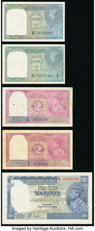 India Group Lot of 5 Examples Very Fine-Crisp Uncirculated. Staple holes on 10 R...