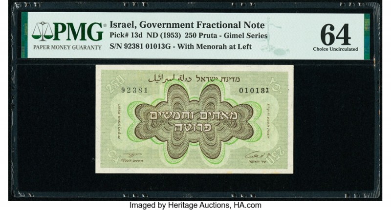 Israel Israel Government 250 Pruta ND (1953) Pick 13d PMG Choice Uncirculated 64...