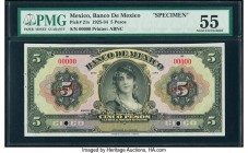 Mexico Banco de Mexico 5 Pesos ND (1925-34) Pick 21s Specimen PMG About Uncirculated 55. Red Specimen overprints; two POCs.

HID09801242017

© 2020 He...