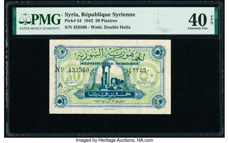 Syria Republique Syrienne 50 Piastres 1942 Pick 54 PMG Extremely Fine 40 EPQ. 

...