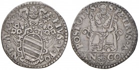 Ancona. Pio V (1566-1572). Testone AG gr. 9,34. Muntoni 32. Berman 1105. Dubbini-Mancinelli pag. 146 (2° tipo). MIR 1097/2. BB