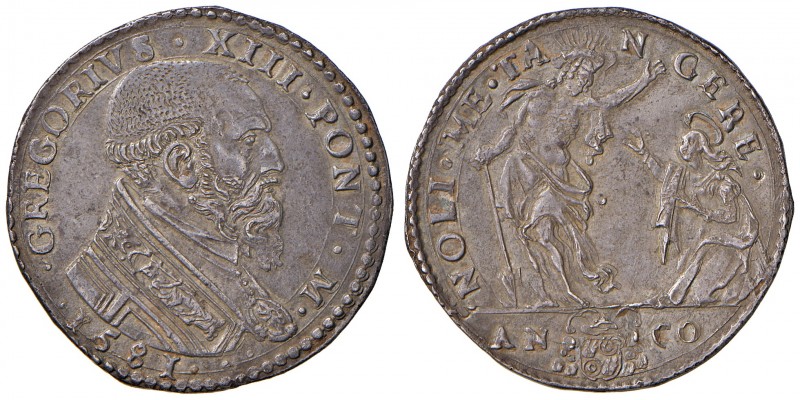 Ancona. Gregorio XIII (1572-1585). Testone 1581 AG gr. 9,41. Muntoni 201. Berman...