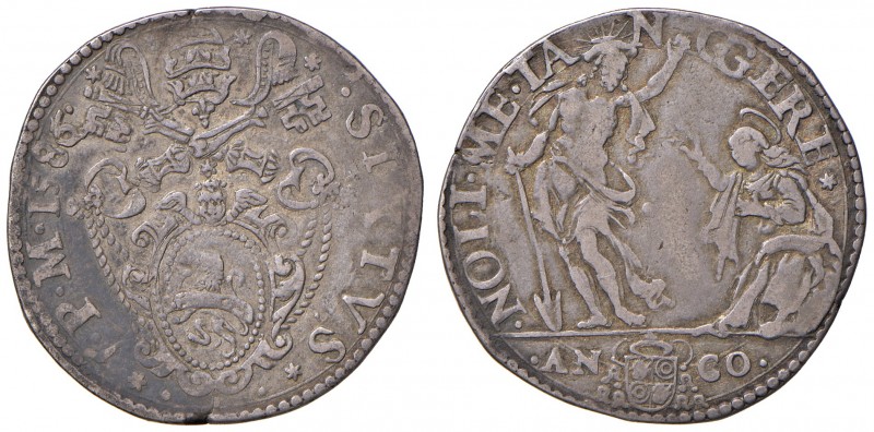 Ancona. Sisto V (1585-1590). Testone 1586 AG gr. 9,33. Muntoni 77a. Berman 1349....