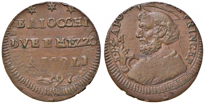 Ascoli. Pio VI (1775-1799). Sampietrino da 2 baiocchi e mezzo 1797 AE gr. 7,50. ...