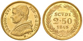 Bologna. Gregorio XVI (1831-1846). Da 2,50 scudi 1843 anno XIII AV. Pagani 148. Chimienti 1290. Rara. q.FDC