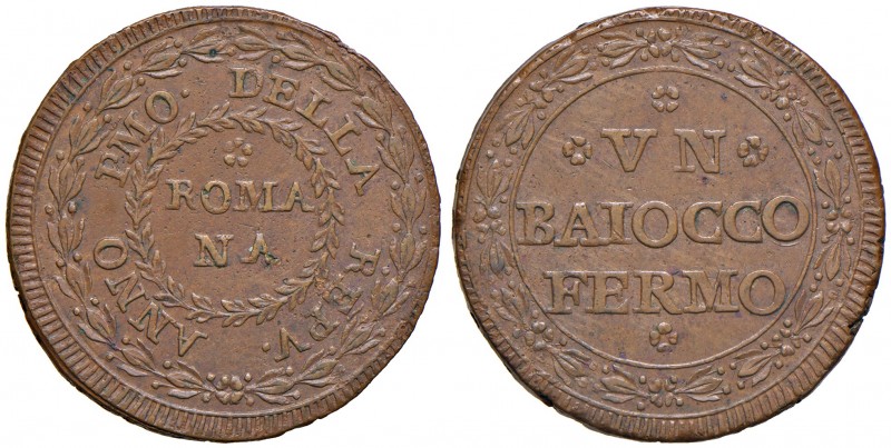 Fermo. Repubblica romana (1798-1799). Baiocco anno I CU gr. 11,30. Pagani 53. Mu...