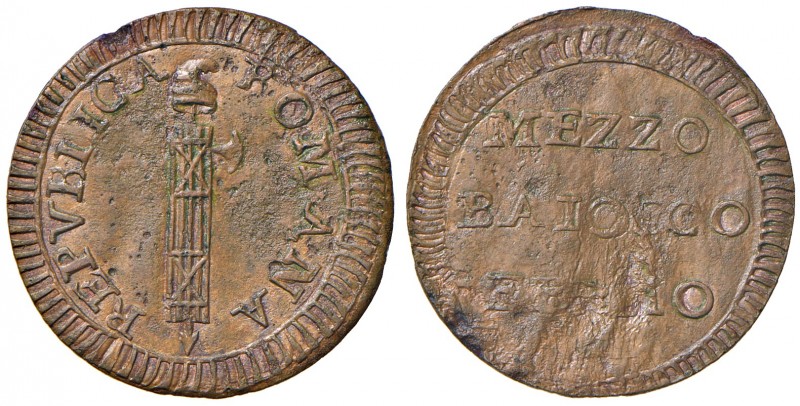 Fermo. Repubblica romana (1798-1799). Mezzo baiocco CU gr. 4,28. Pagani 60. Munt...