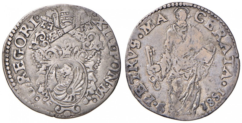 Macerata. Gregorio XIII (1572-1585). Giulio 1581 AG gr. 3,02. Muntoni 437. Berma...
