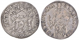 Macerata. Gregorio XIII (1572-1585). Giulio 1581 AG gr. 3,02. Muntoni 437. Berman 1283. MIR 1284/1. Molto raro. q.BB
